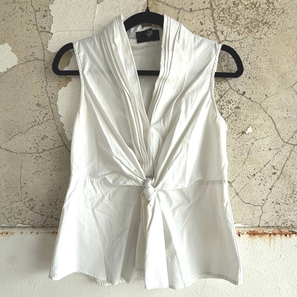 Tank Top Sleeveless Blouse Tie Front Knot Pleated White Top Alfani Womens 2